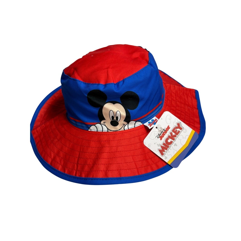Disney Junior Bucket Hat Kids 3T Red Blue Mickey Mouse Graphic Sun Hat
